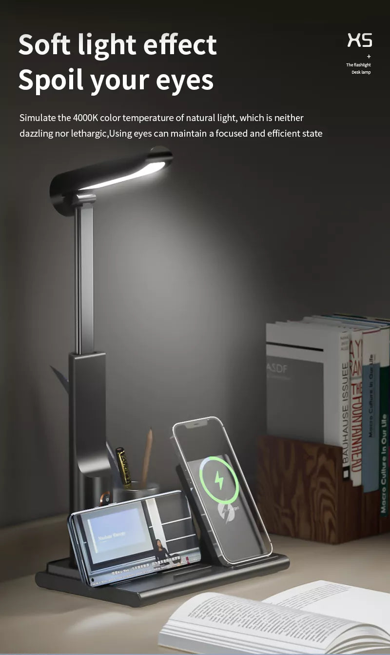 Desk LED Lamp Wireless Charger Station with Pen Container 15W - CHT Electronics